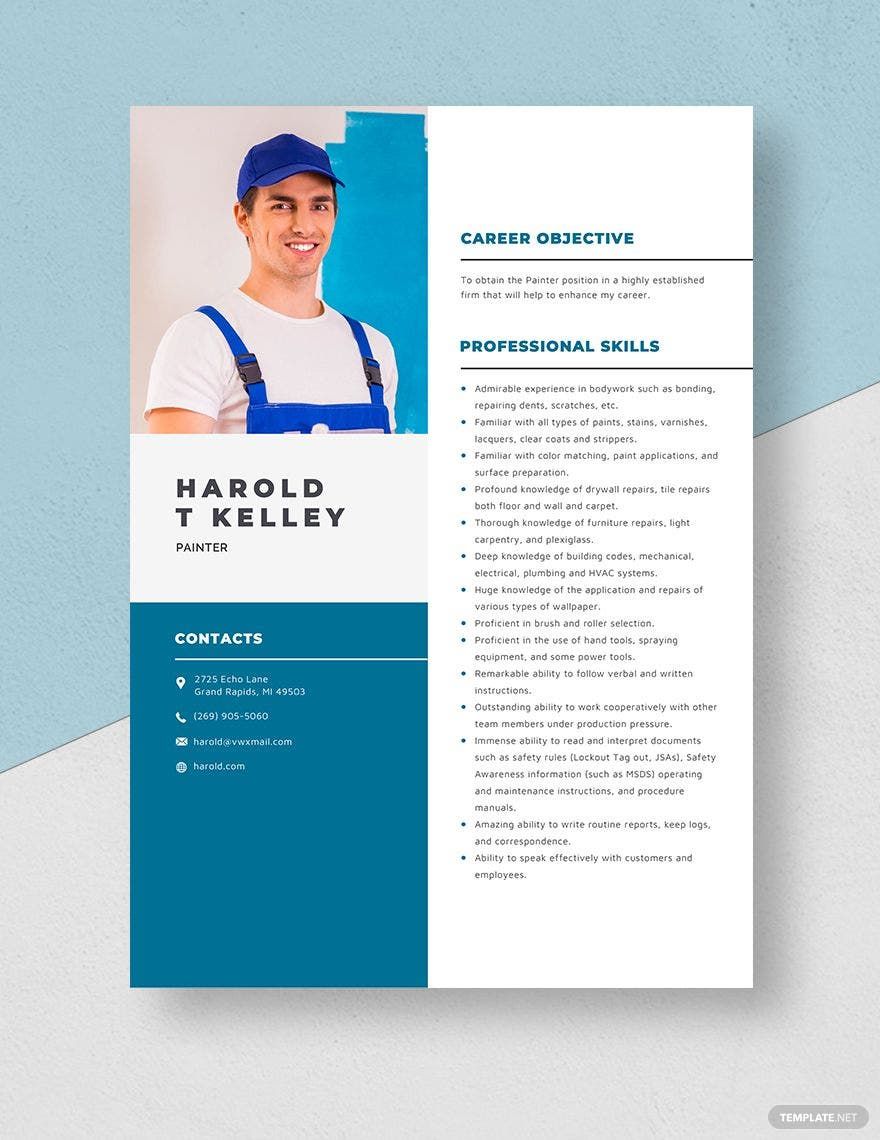 Free Painter Resume Download in Word, Apple Pages