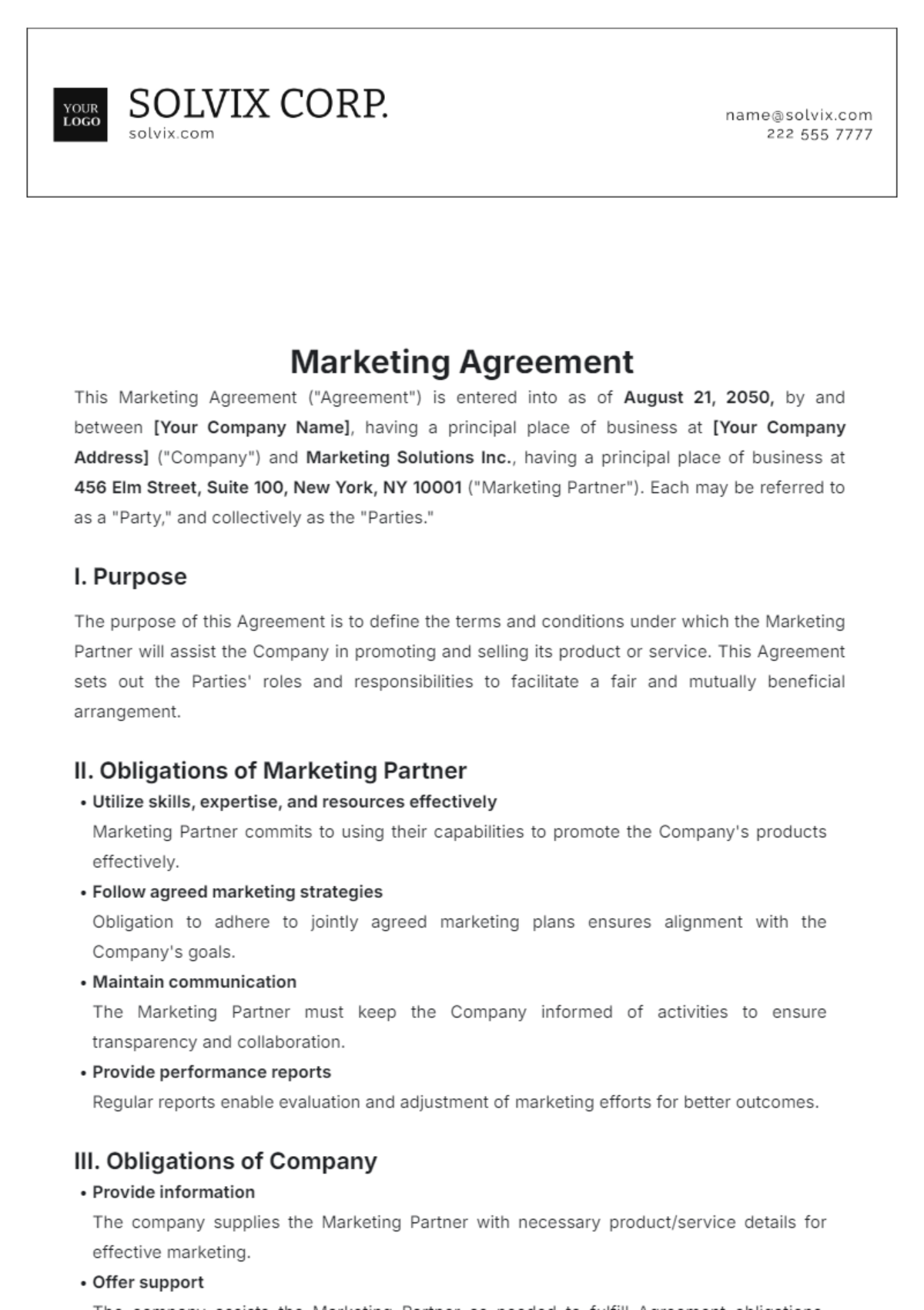 Marketing Agreement Template - Edit Online & Download