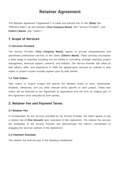 Free Retainer Agreement Template to Edit Online
