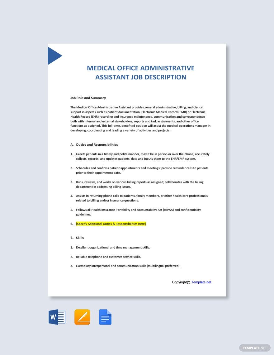 Medical Office Administrative Ad/Assistant Job Description
