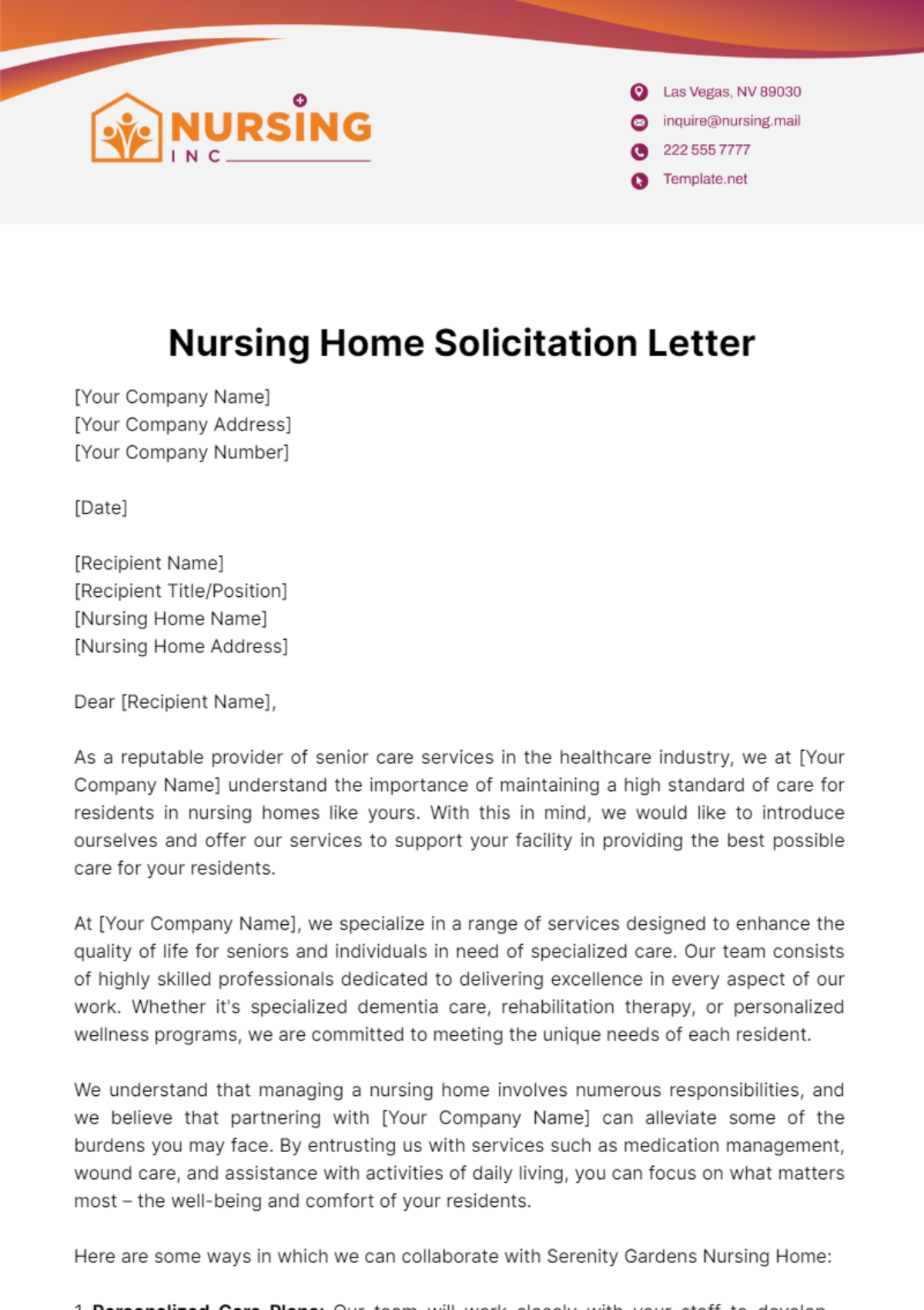 Free Nursing Home Solicitation Letter Template