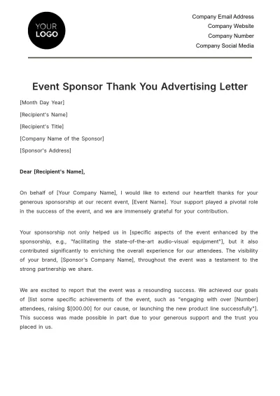 Free Event Sponsor Thank You Advertising Letter Template to Edit Online