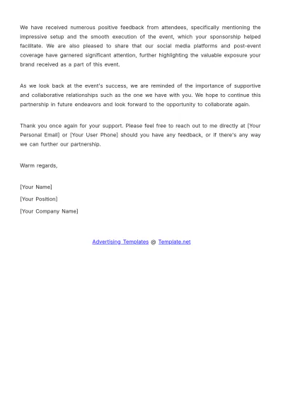 Free Event Sponsor Thank You Advertising Letter Template to Edit Online