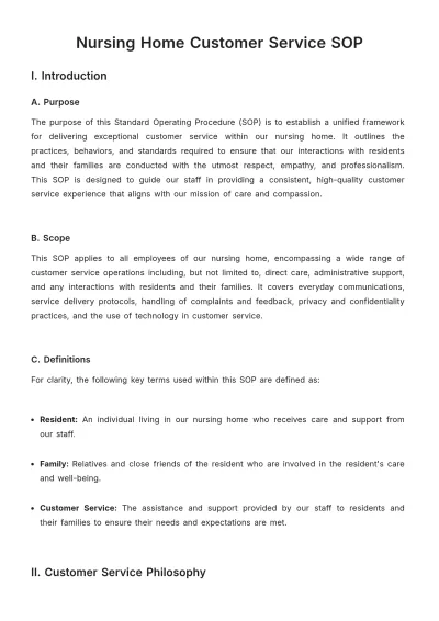 Free Nursing Home Customer Service SOP Template to Edit Online