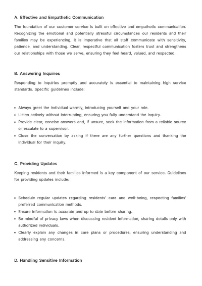 Free Nursing Home Customer Service SOP Template to Edit Online