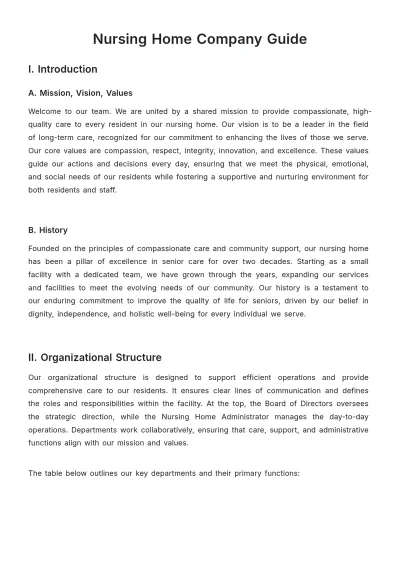 Free Nursing Home Company Guide Template to Edit Online