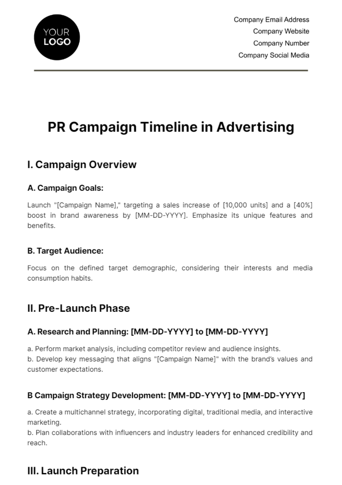 PR Campaign Timeline in Advertising Template