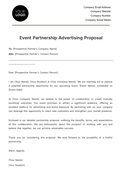Free Event Partnership Advertising Proposal Template to Edit Online