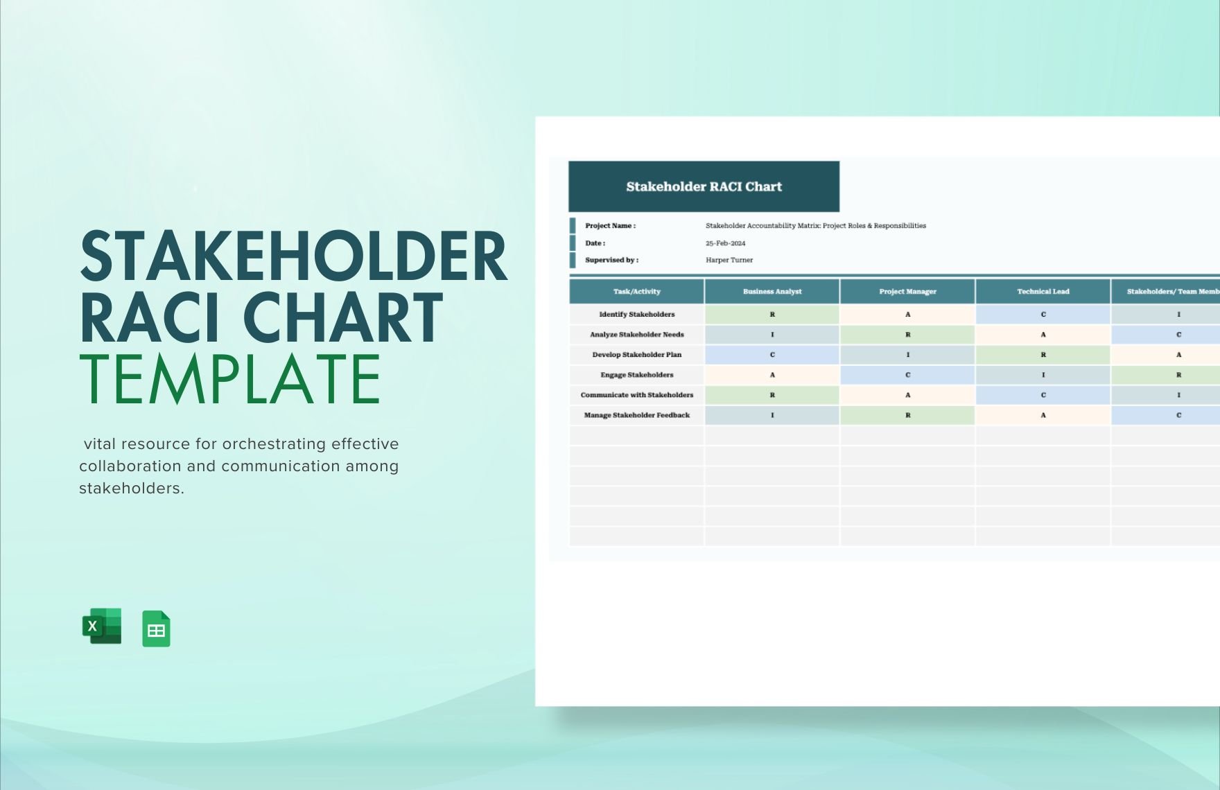 Stakeholder RACI Chart Template in Excel, Google Sheets