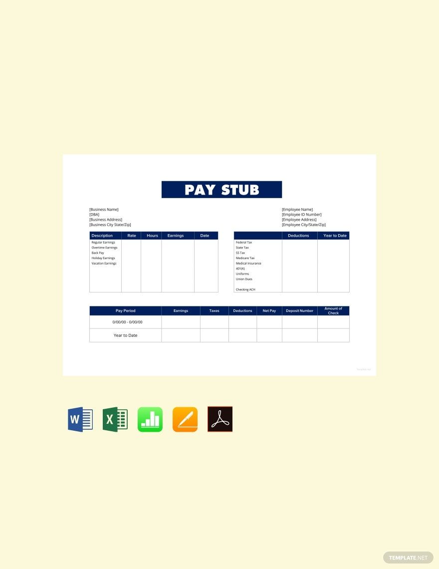 Sample Pay Stub Template in Word Excel Numbers Pages PDF Google