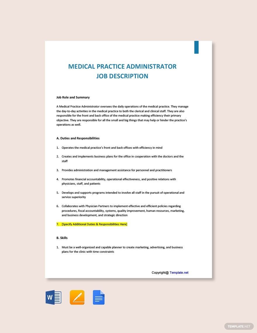 Medical Practice Administrator Job Ad/Description Template