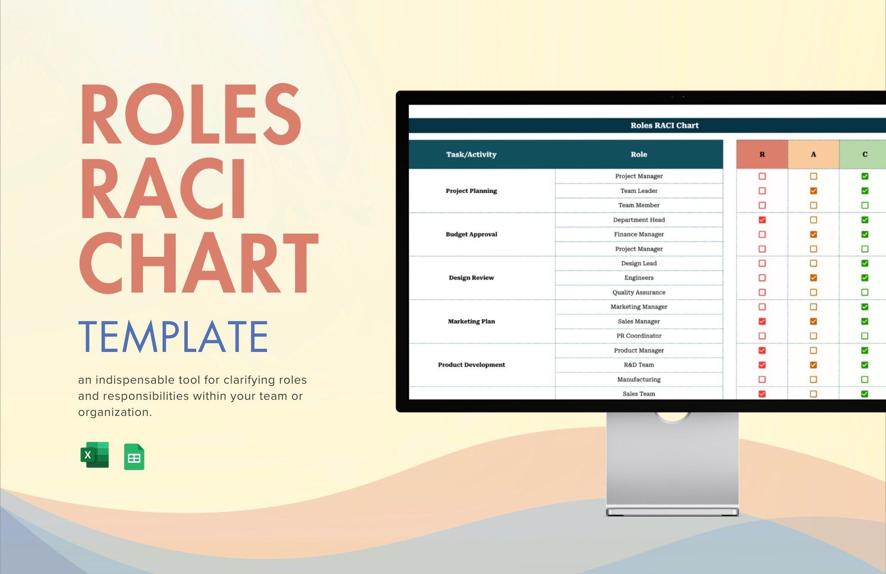 Roles RACI Chart Template in Excel, Google Sheets