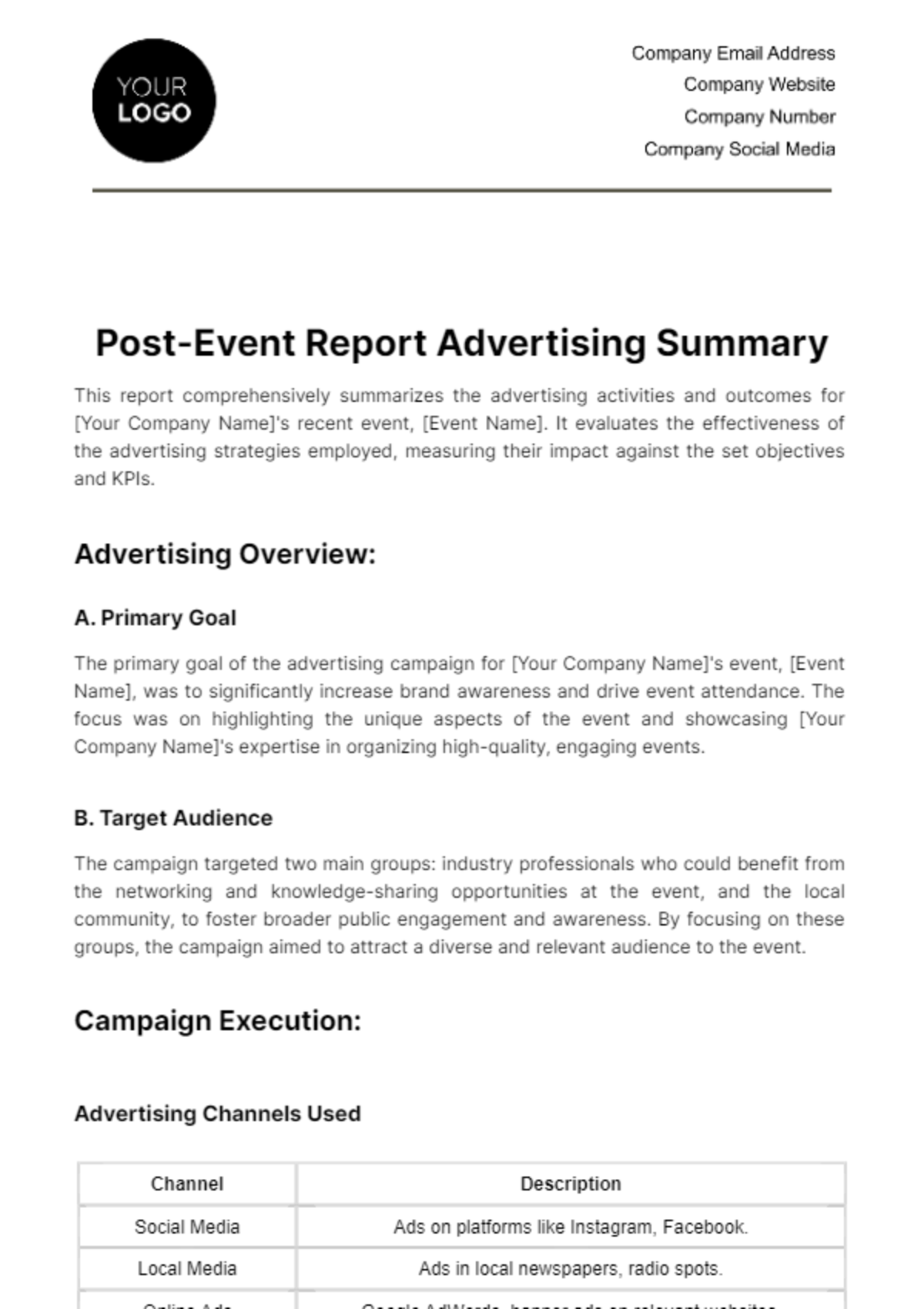 Free Post-Event Report Advertising Summary Template