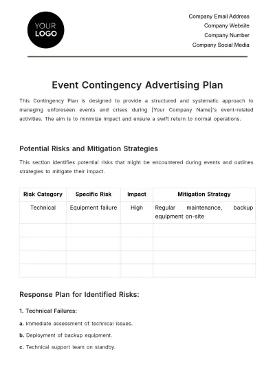 Free Event Contingency Advertising Plan Template to Edit Online