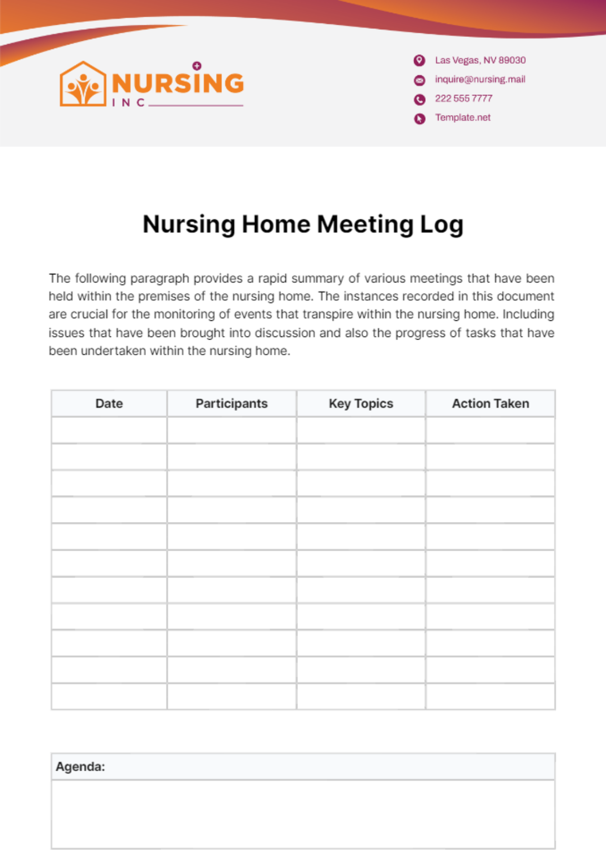 Nursing Home Meeting Log Template
