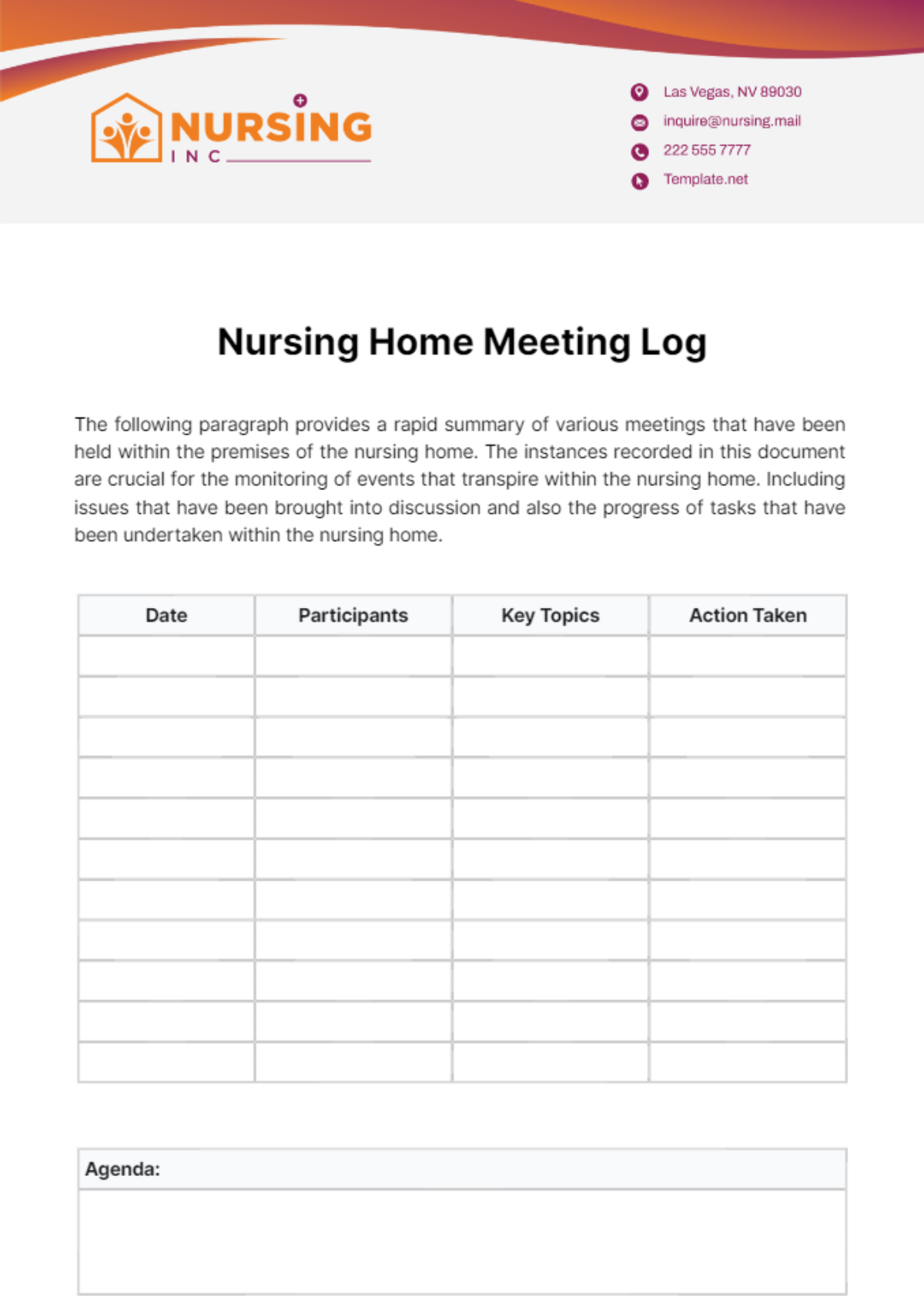 Nursing Home Meeting Log Template - Edit Online & Download