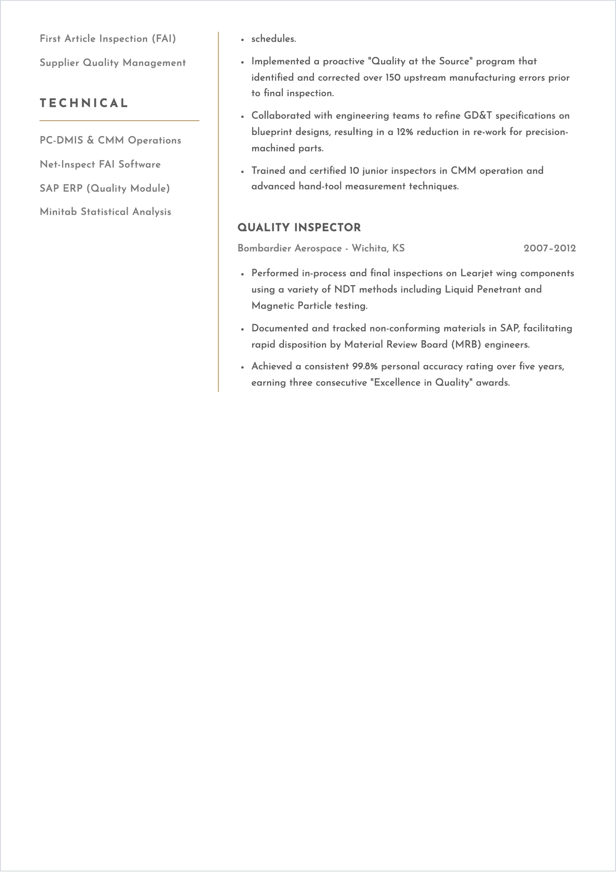 Free Inspection Supervisor ATS Resume Template, AI Resume Builder