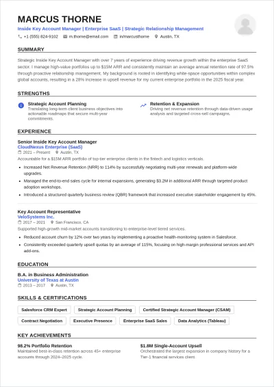 Free Inside Key Account Manager ATS Resume Template, AI Resume Builder