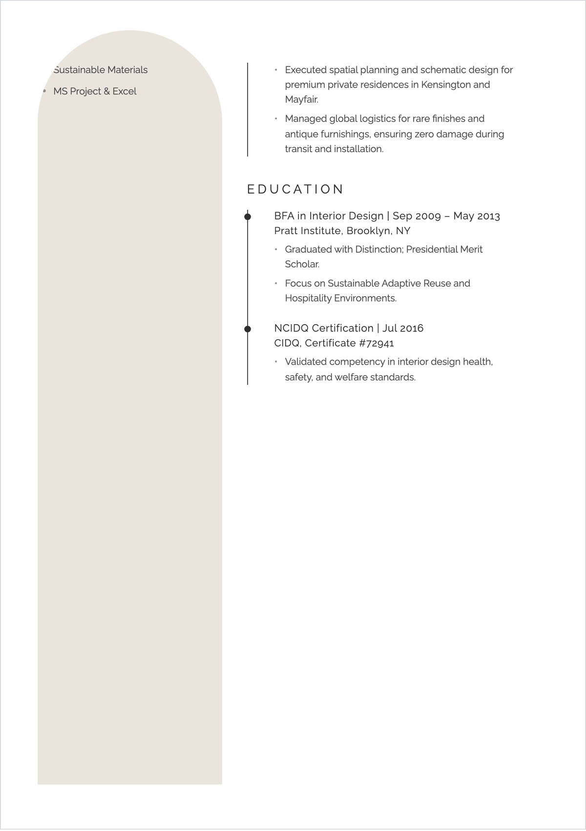 Free Interior Design Manager ATS Resume Template, AI Resume Builder