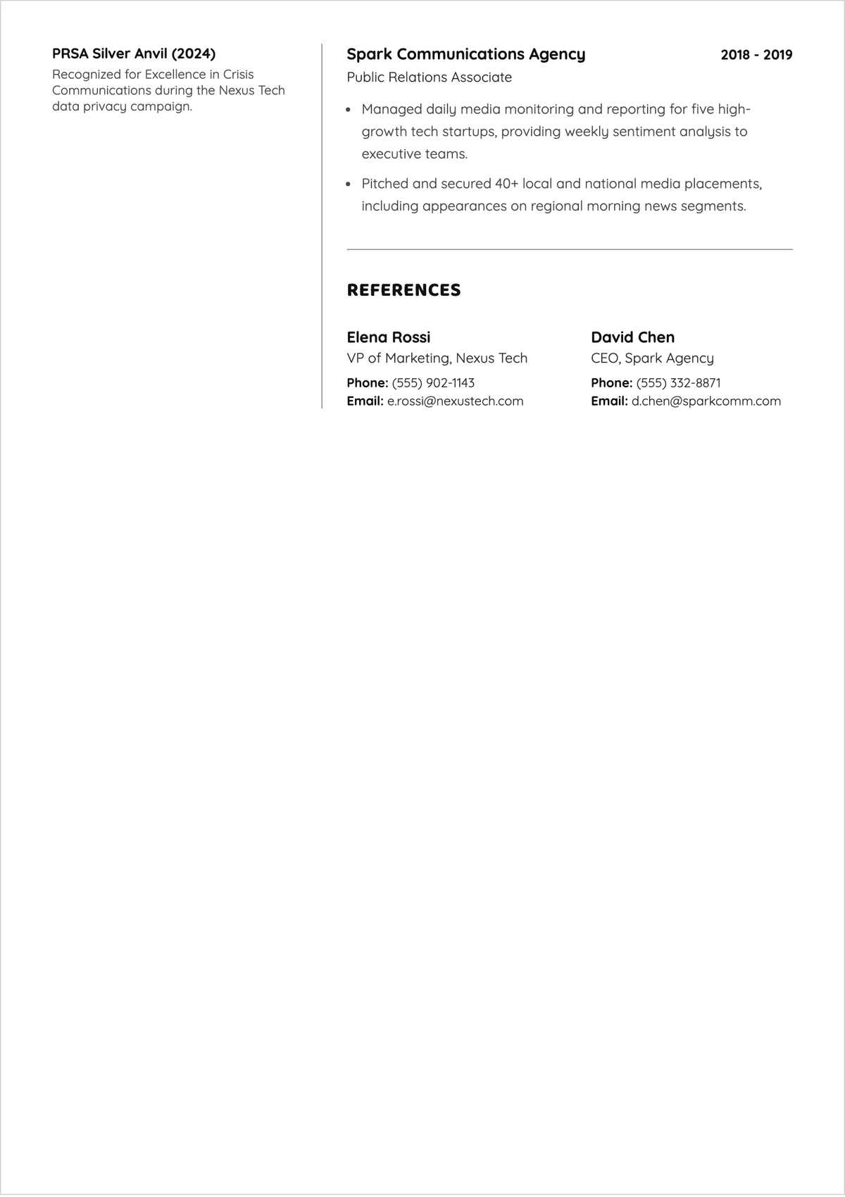 Free Public Relationship Manager ATS Resume Template