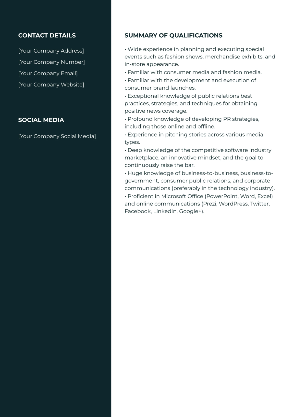 Free Public Relationship Manager Resume Template to Edit Online