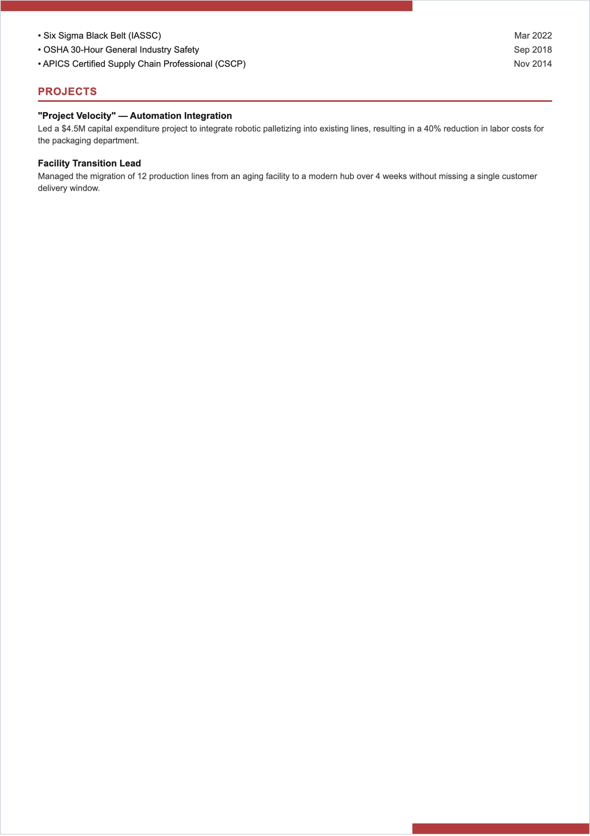 Free Manufacturing ATS Resume Template, AI Resume Builder