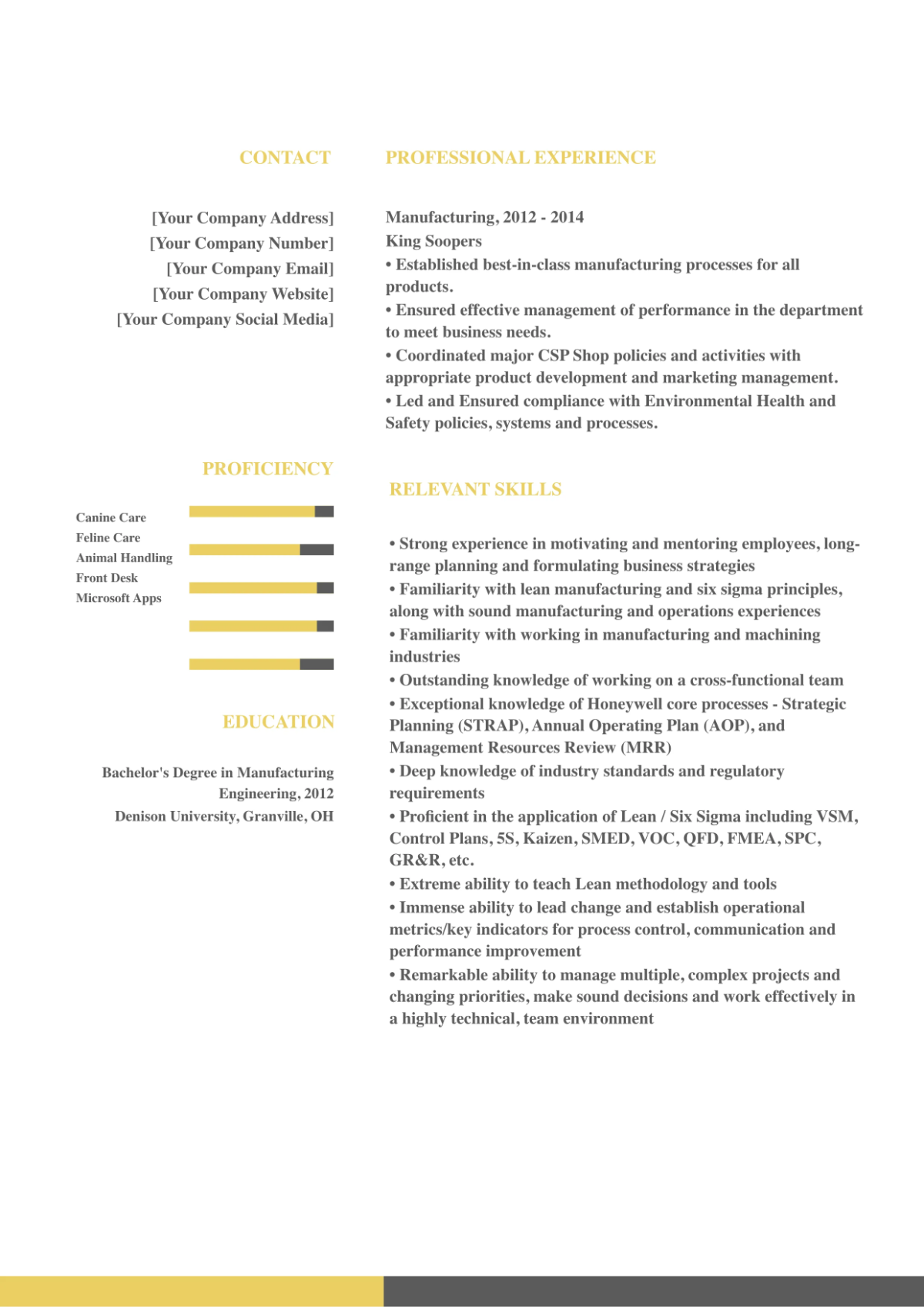 Free Manufacturing Resume Template to Edit Online