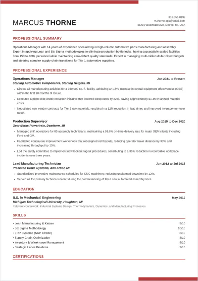 Free Manufacturing ATS Resume Template, AI Resume Builder