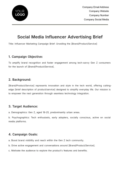 Free Social Media Influencer Advertising Brief Template to Edit Online