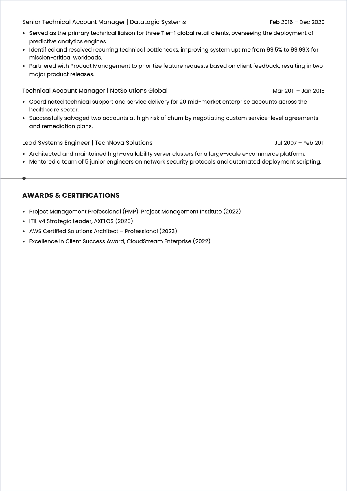 Free IT Technical Account Director ATS Resume Template