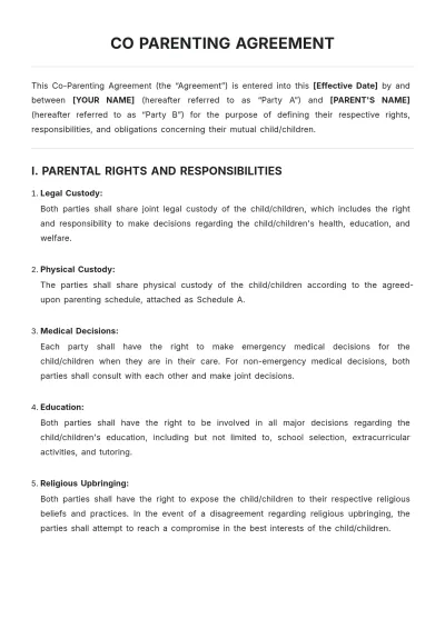 Free Co Parent Agreement Template to Edit Online