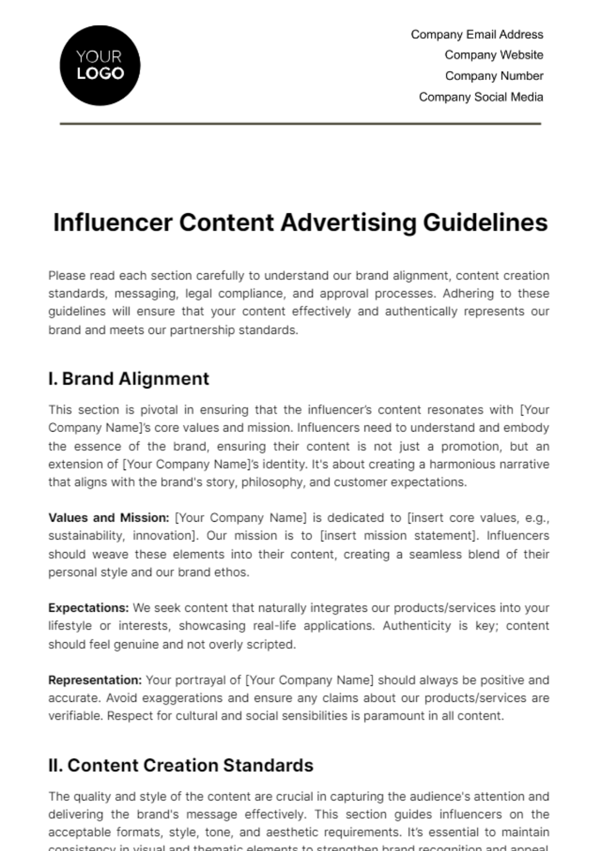 Influencer Content Advertising Guidelines Template Edit Online