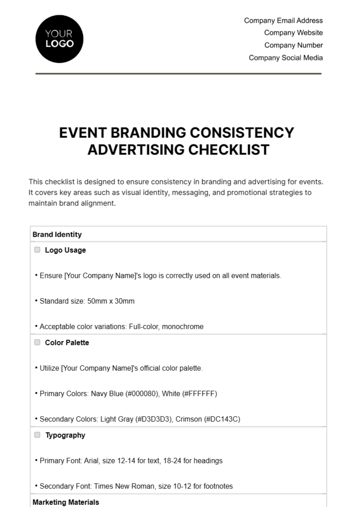 Event Branding Consistency Advertising Checklist Template