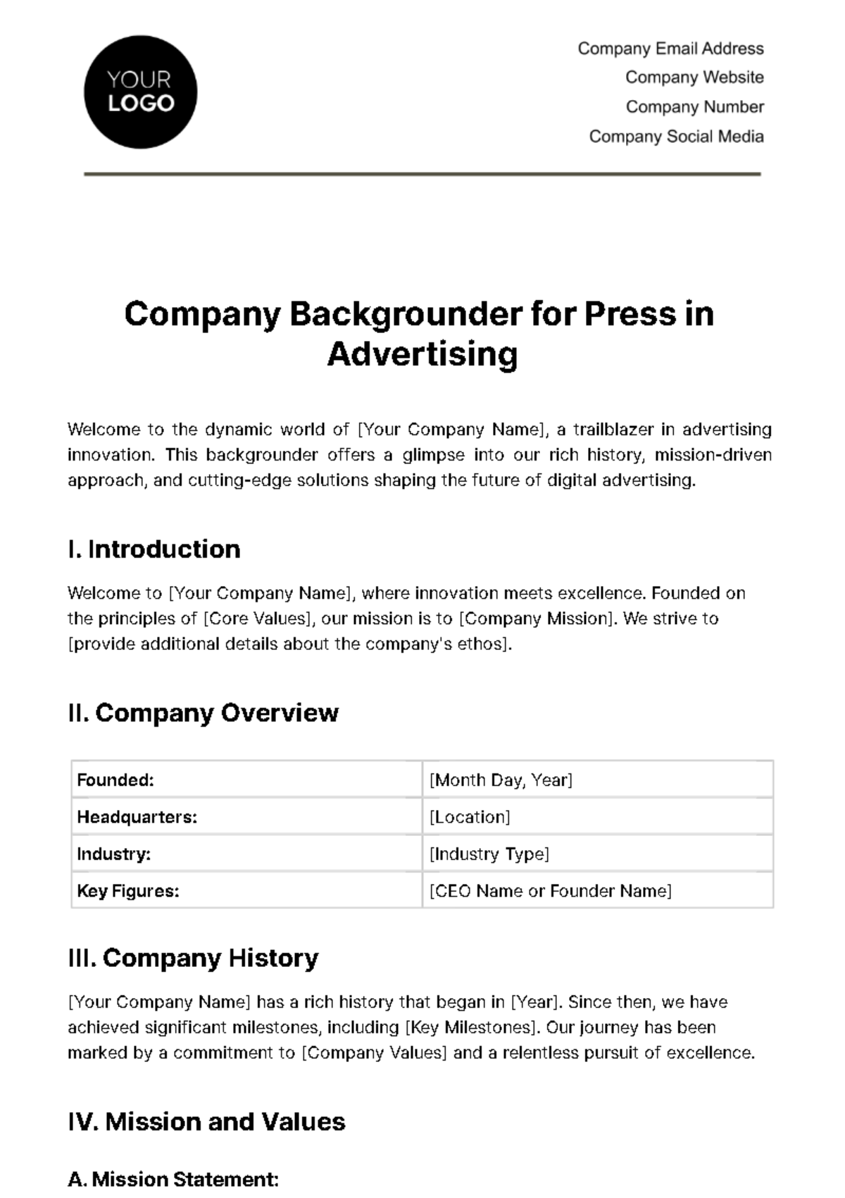 Company Backgrounder for Press in Advertising Template