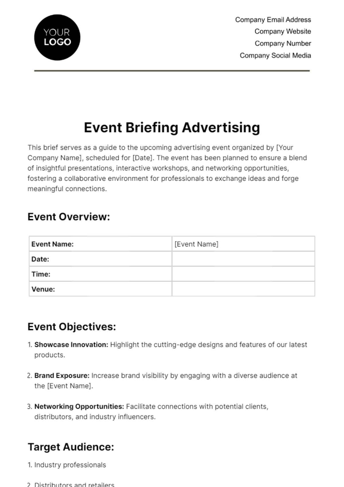 Free Event Briefing Advertising Template