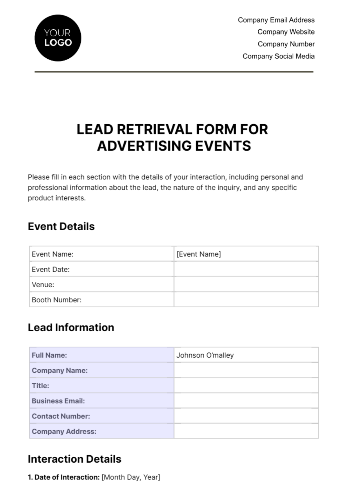 Free Lead Retrieval Form for Advertising Events Template