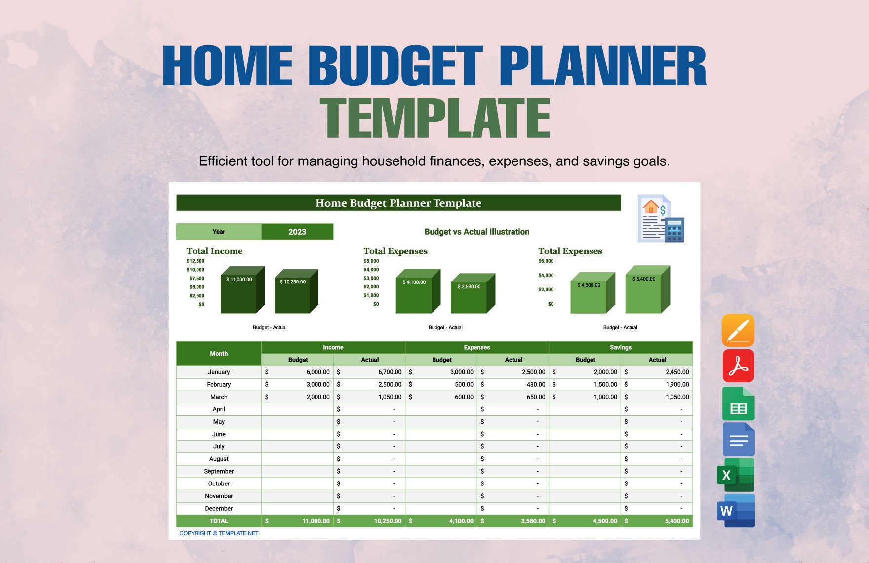 Home Budget Planner Template in Word, Google Docs, Excel, PDF, Google Sheets, Apple Pages