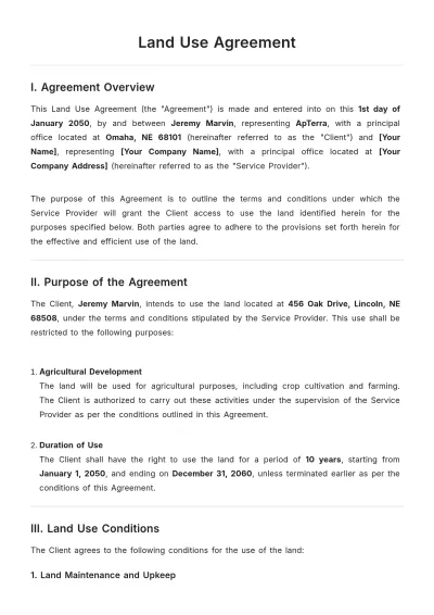 Free Land Use Agreement Template to Edit Online