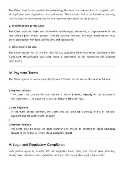 Free Land Use Agreement Template to Edit Online