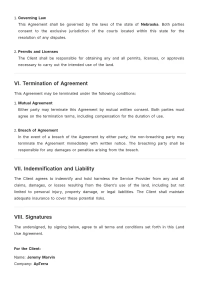 Free Land Use Agreement Template to Edit Online