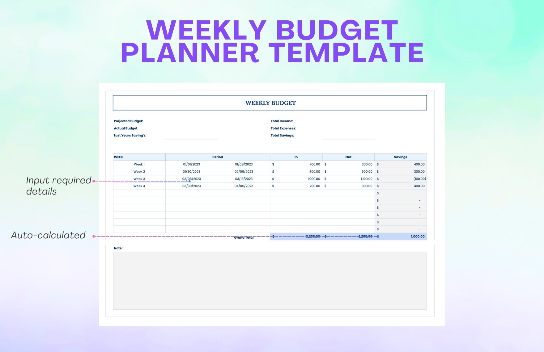 Weekly Budget Planner Template