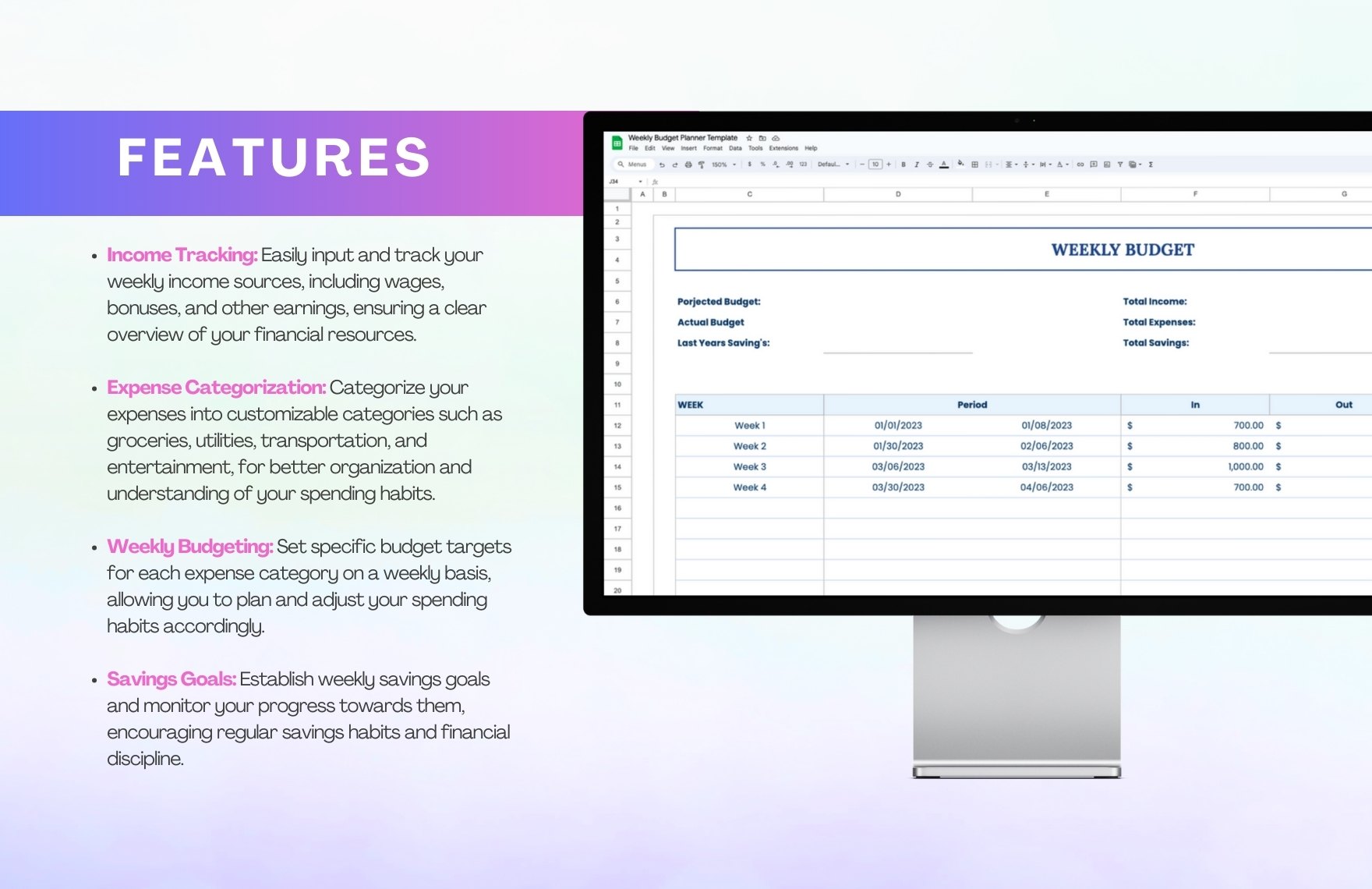 Weekly Budget Planner Template