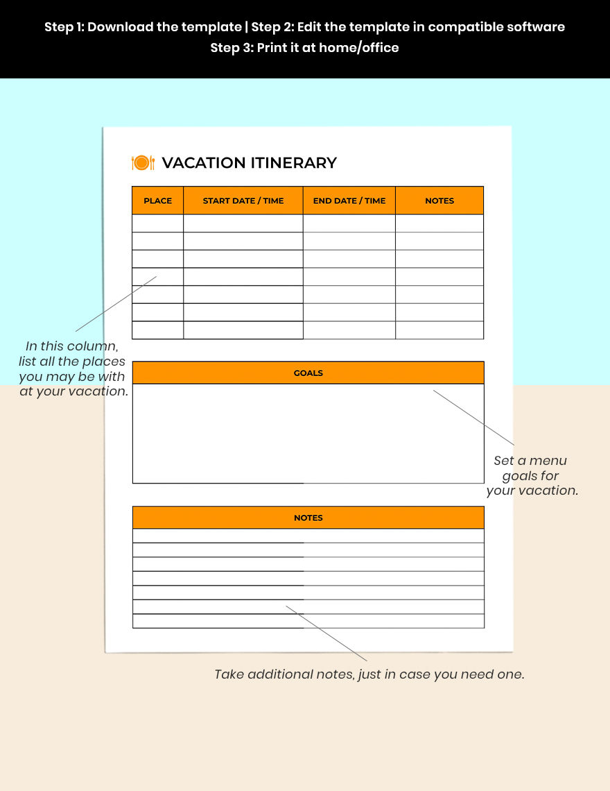 Vacation Menu Planner Editable