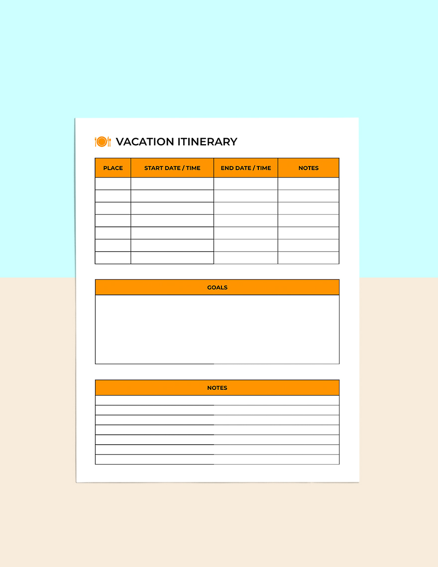 Vacation Menu Planner Sample