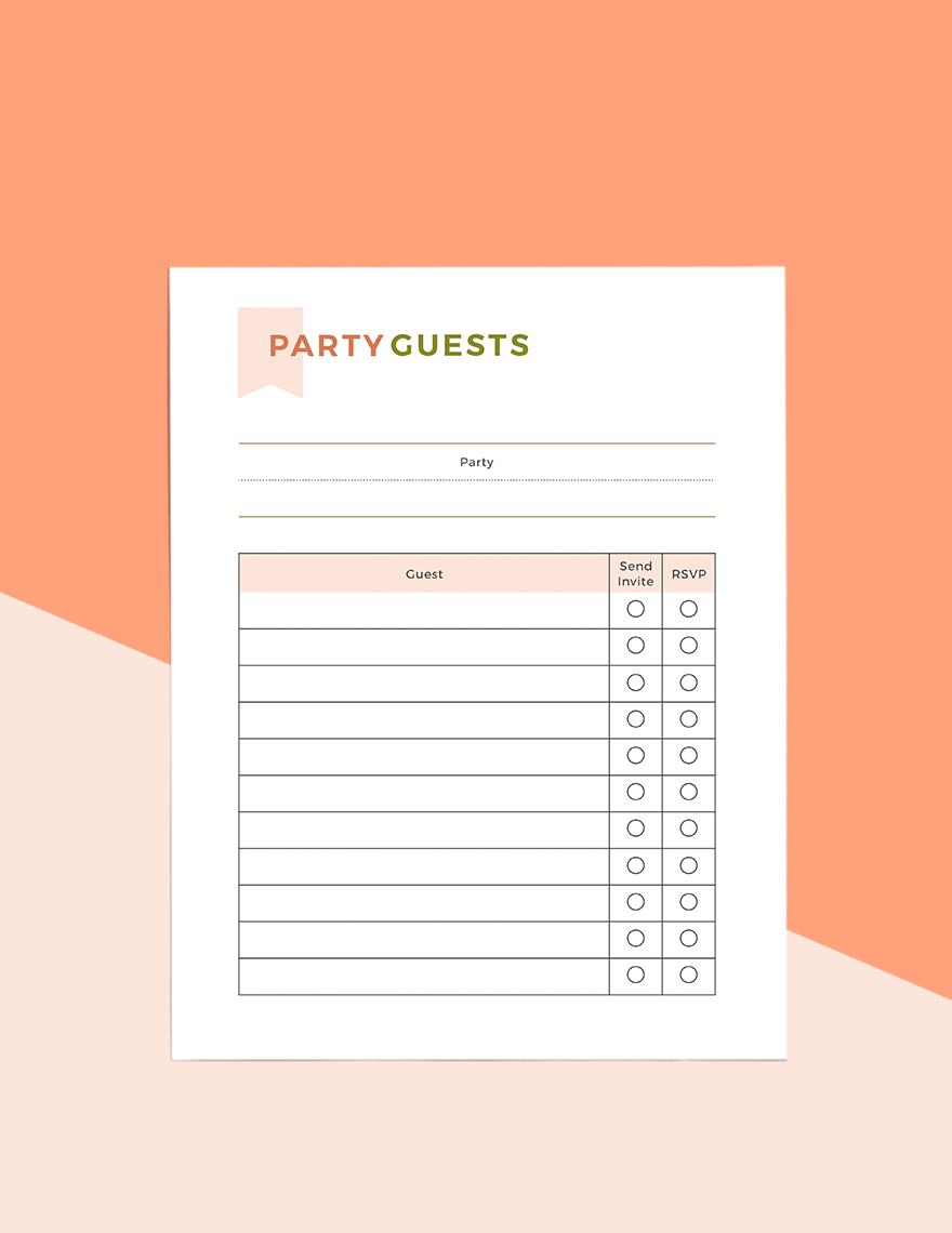 Sample Party Menu Planner Template