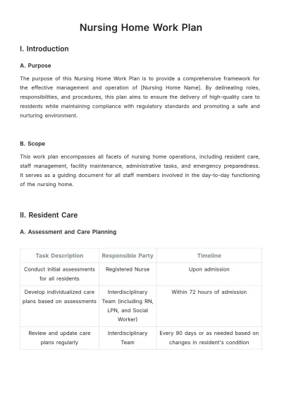 Free Nursing Home Work Plan Template to Edit Online