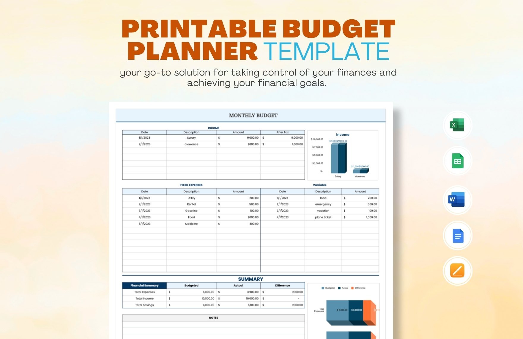 Printable Budget Planner Template in Word, Google Docs, Excel, PDF, Google Sheets, Apple Pages