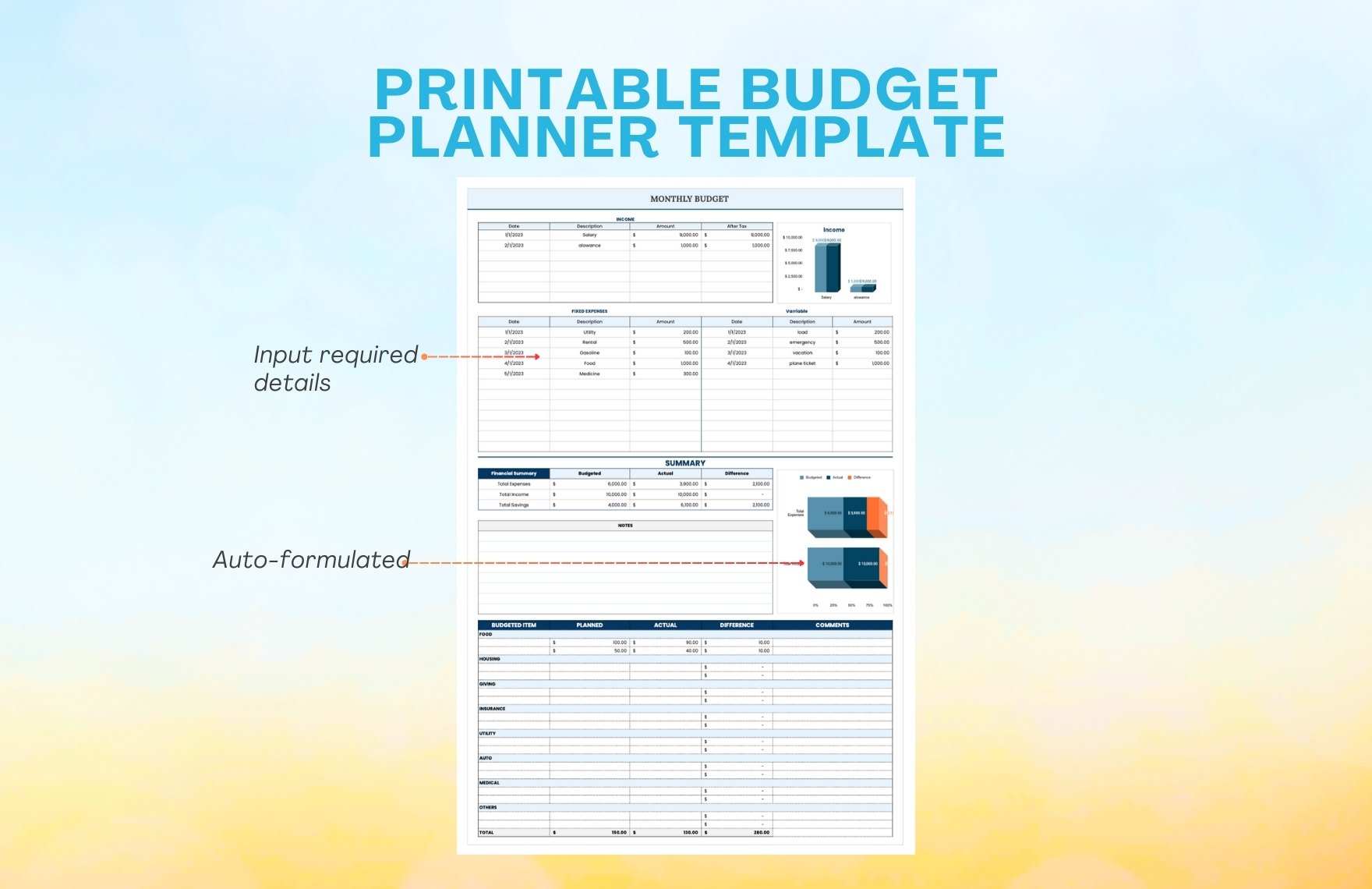 Printable Budget Planner Template