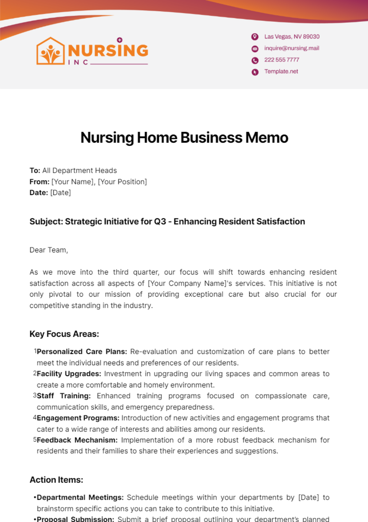 Nursing Home Business Memo Template