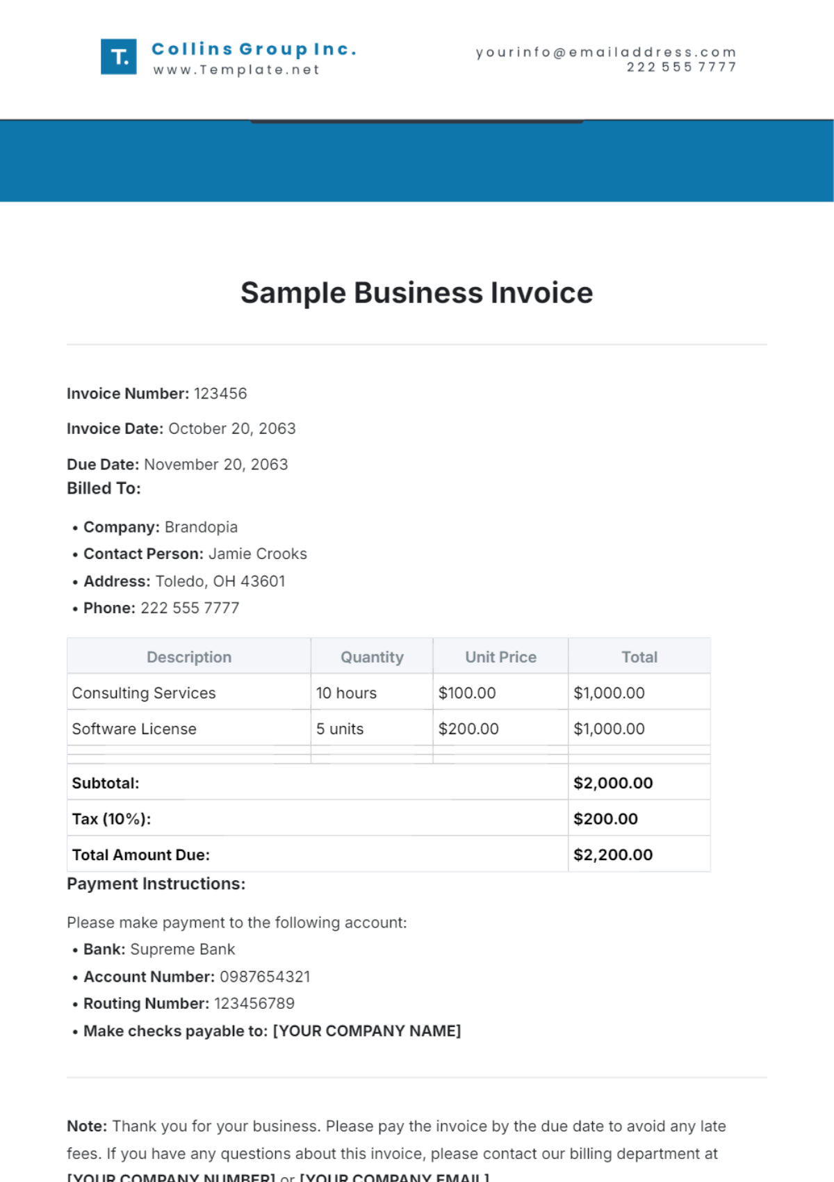 Sample Business Invoice Template - Edit Online & Download